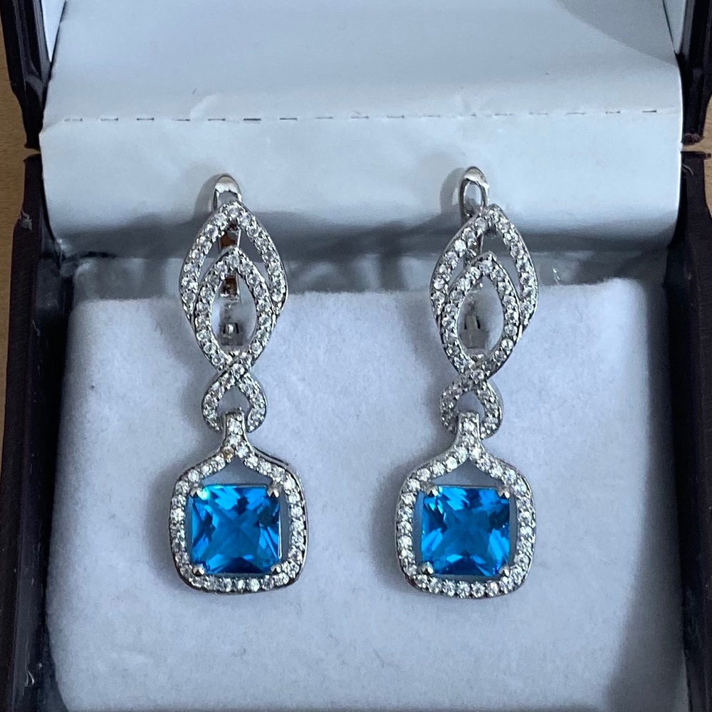 JUST IN! Swiss Blue Topaz Earrings (925 silver) - Picture 1 of 1